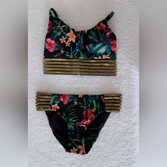 Venus Floral Bikini Set with Gold Stripes, Size 4 - Picture 3 of 16